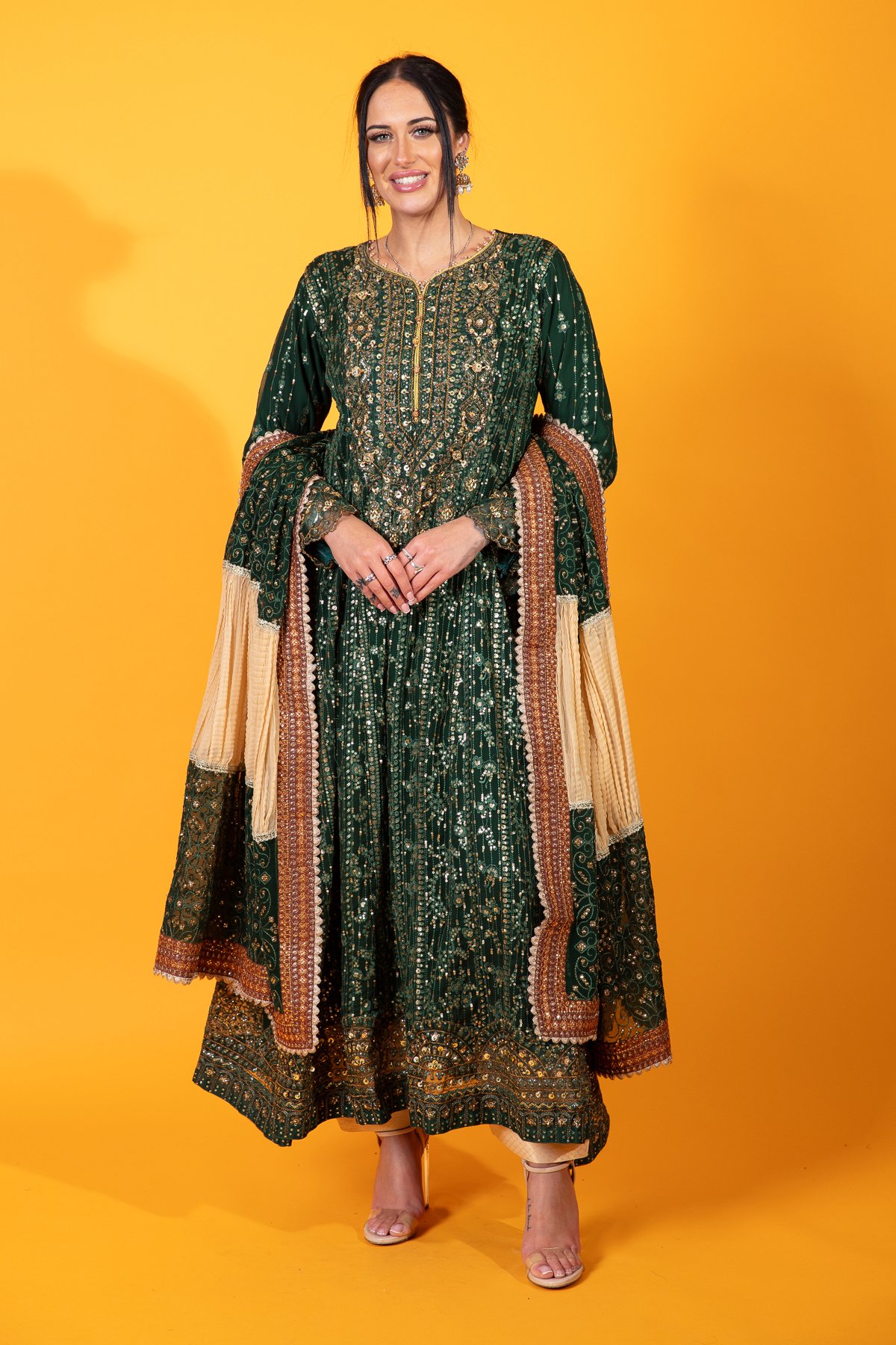 Qalamkar 3 piece embroidered long dress - Image 2