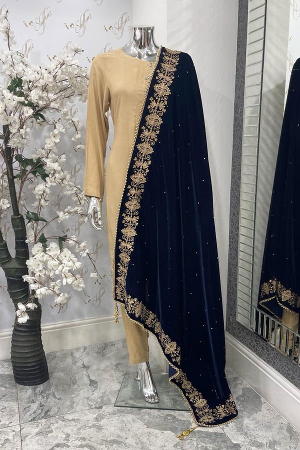 Velvet heavy embroidered shawl