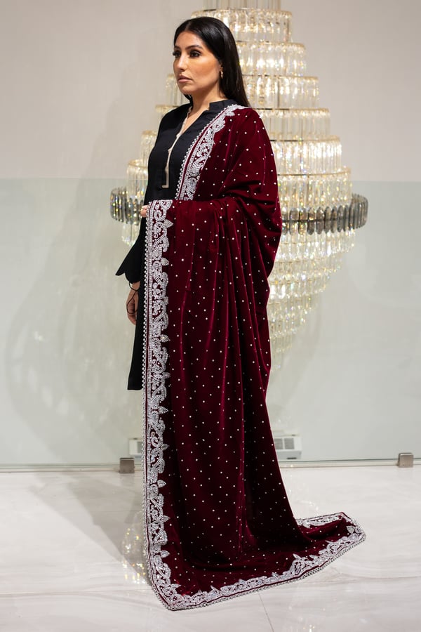 Luxury embroidered velvet shawl - Image 3