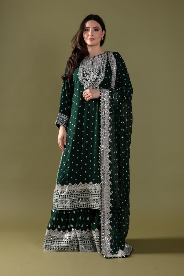 Shiffonz 3 piece embroidered sharara suit