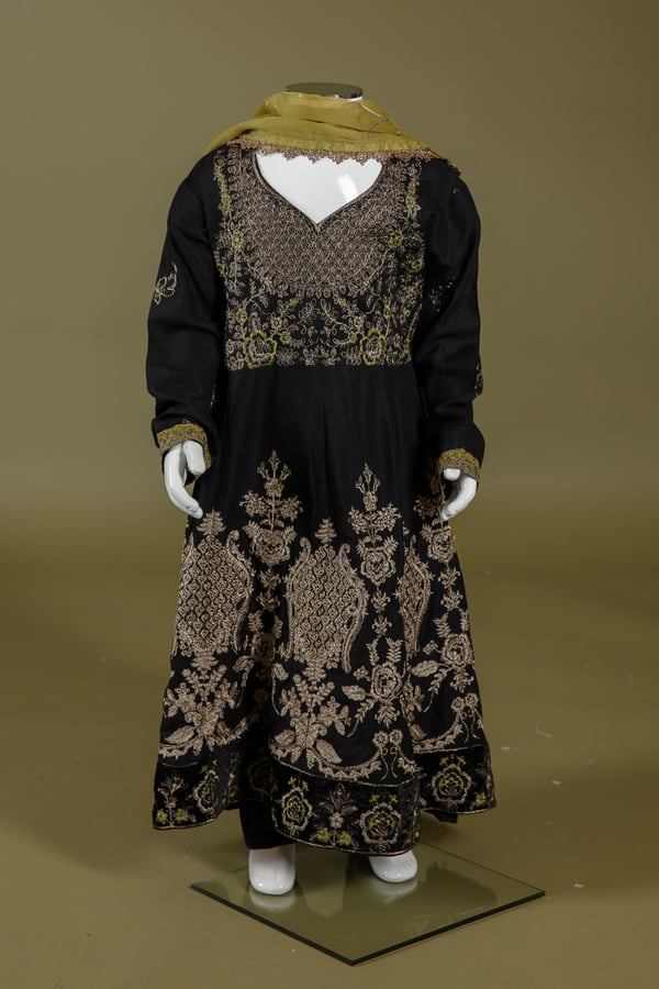 Aleena 3 piece kids embroidered peplum dress - Black, 36