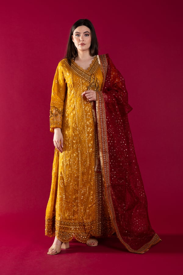 Allura mehndi 3 piece angrakha style maxi dress