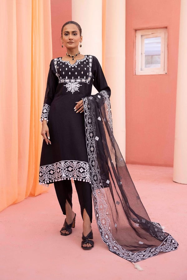 Anaya 3 piece mirror embroidered tulip dress