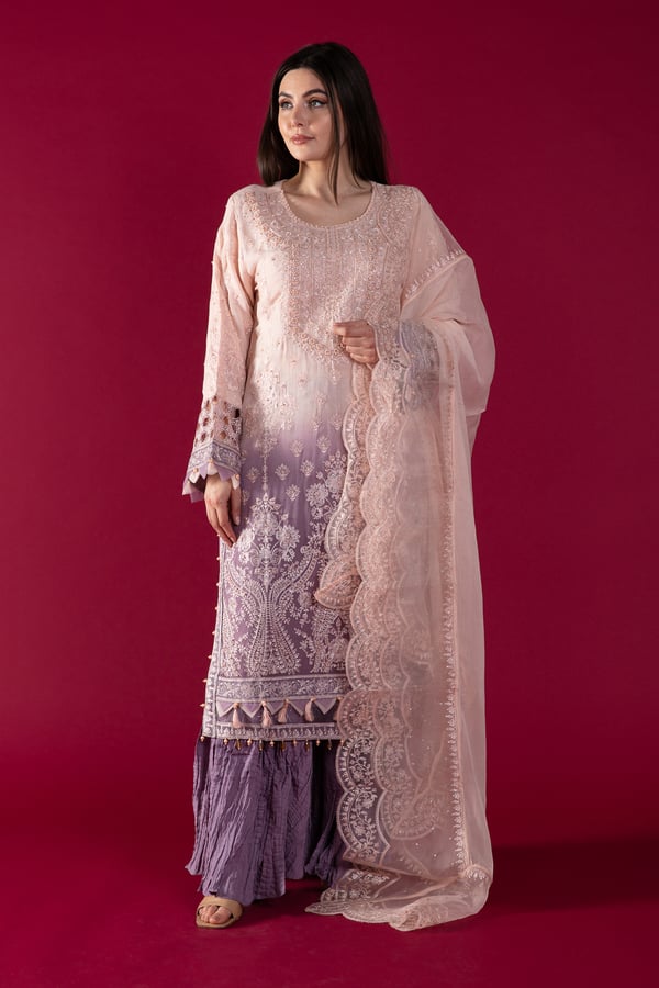 Maria b 3 piece chiffon gharara suit