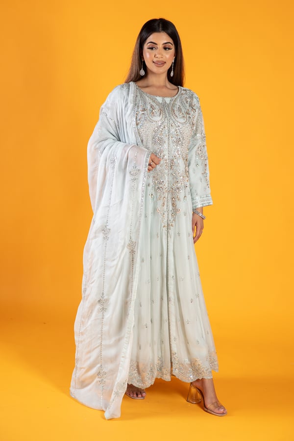 Ruksat 3 piece embroidered long dress - SGREEN, Medium