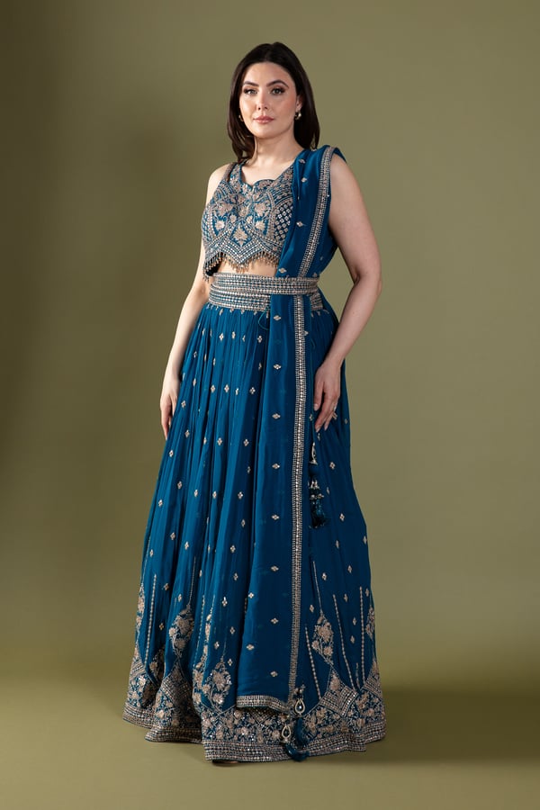 Shiffonz thread work embroidered 3 piece lengha choli