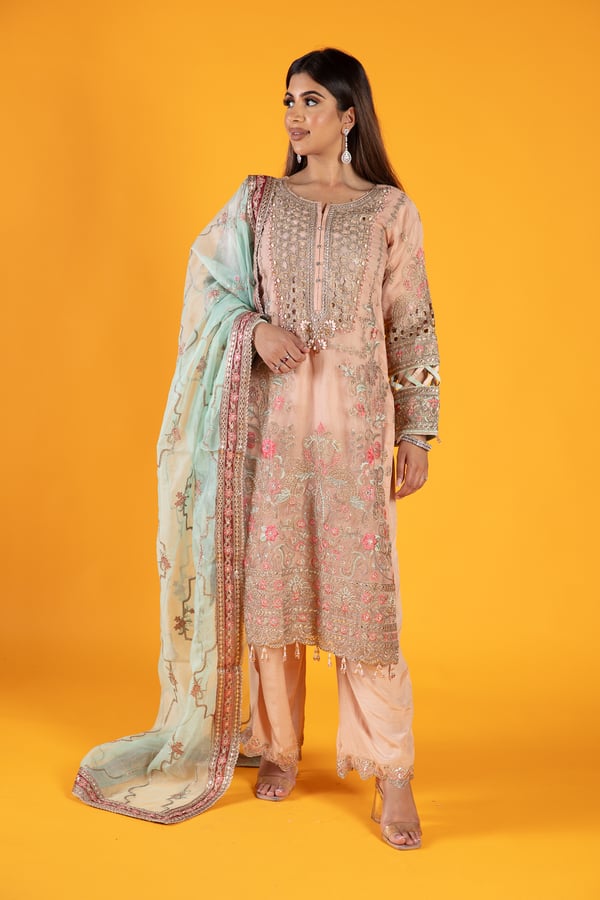 3 Piece cut work embroidered suit