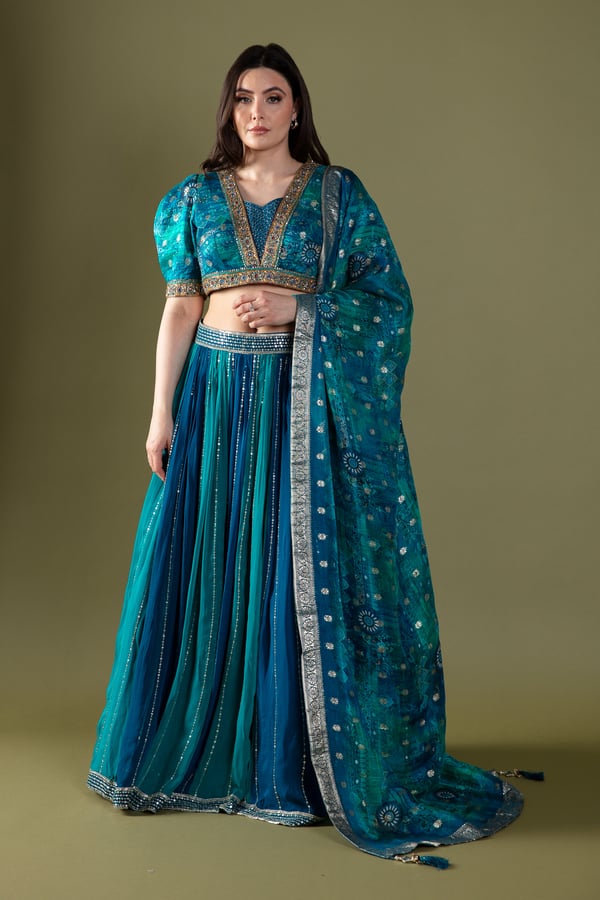 Shiffonz 3 piece contrasted lengha choli