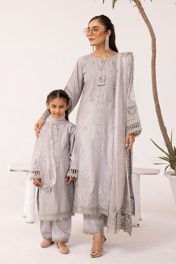 Mother and daughter 3 piece kids embroidered suit