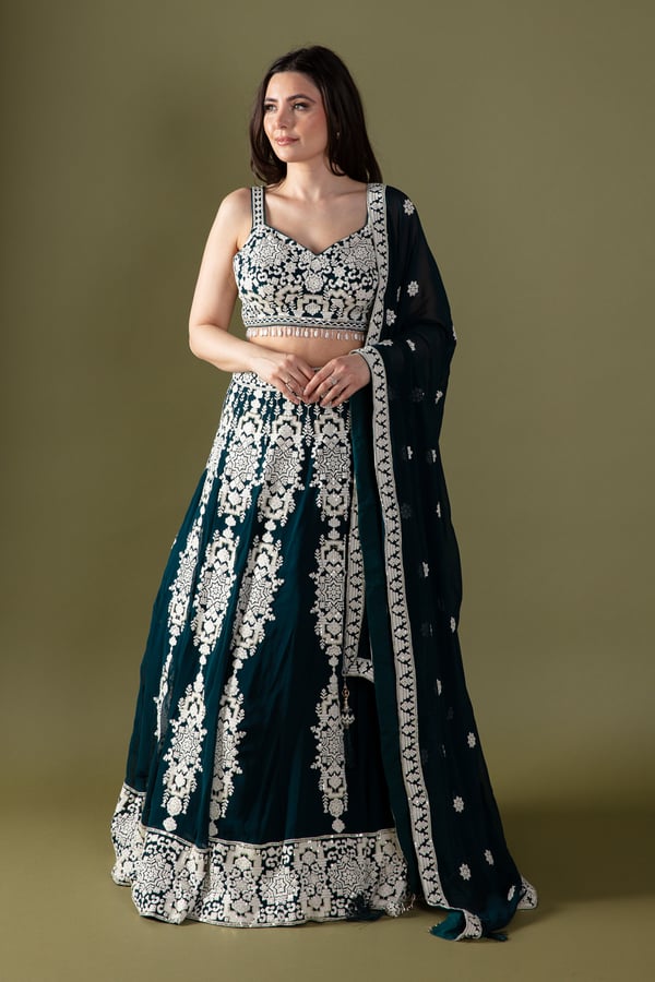 Shiffonz 3 piece thread work embroidered lengha choli