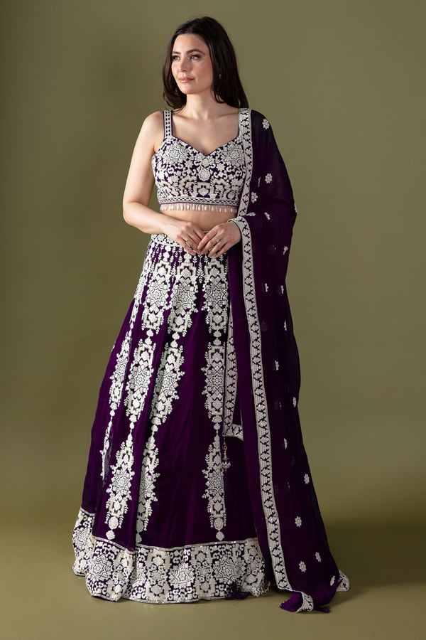 Shiffonz 3 piece thread work embroidered lengha choli - Image 3