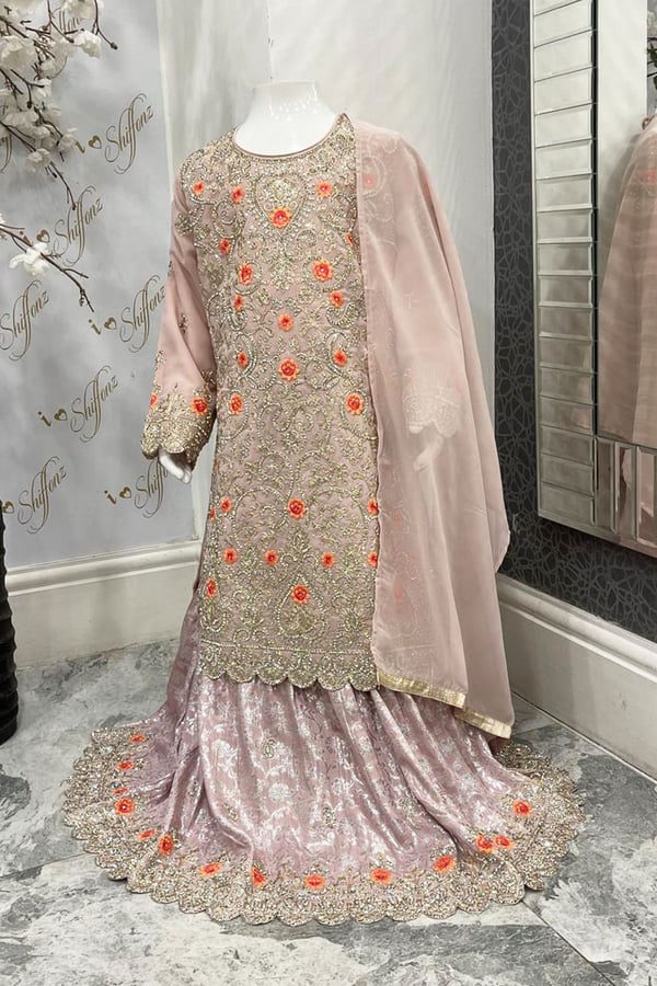 3 Piece luxury embroidered kids lengha suit