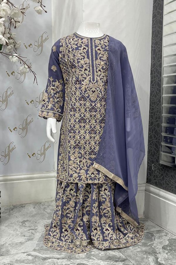 3 Piece kids luxury embroidered gharara suit