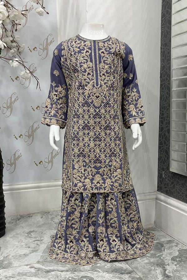 3 Piece kids luxury embroidered gharara suit - Image 2
