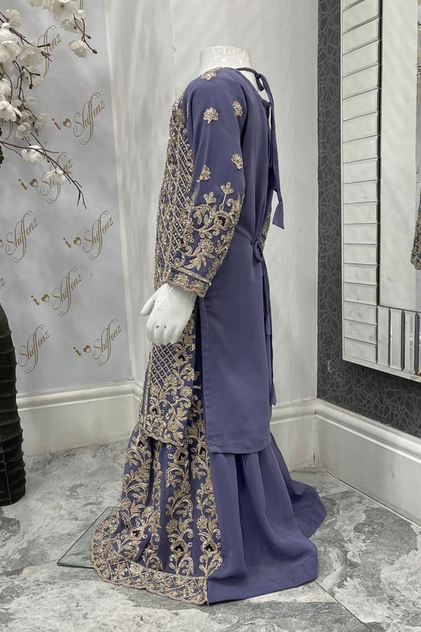 3 Piece kids luxury embroidered gharara suit - Image 3