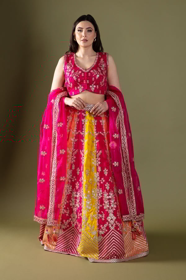 Shiffonz mehndi 3 piece embroidered lengha choli