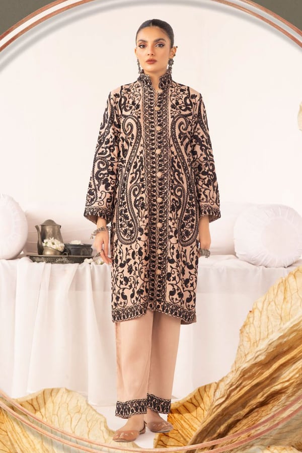 Phulkari embroidered co-ord set - Beige, X - Large