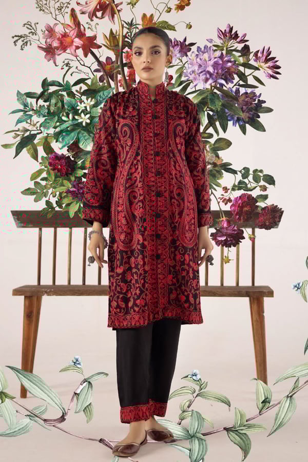 Phulkari embroidered co-ord set - BLKRED, X - Large