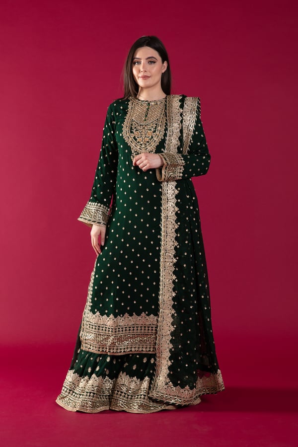 Sabeen 3 piece embroidered sharara suit
