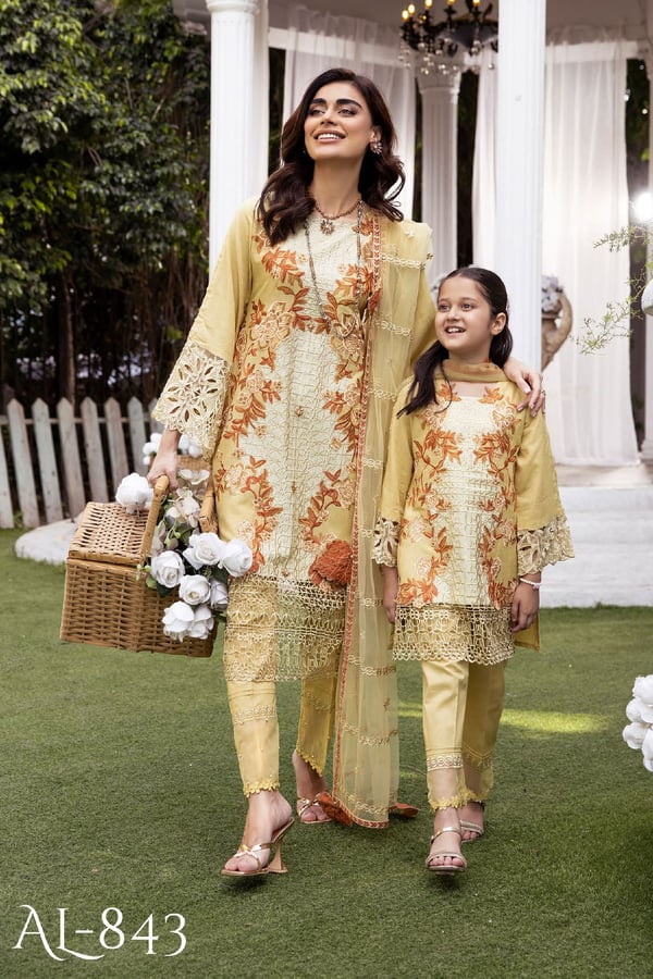 3 Piece jacquard lawn mother and daughter kids collection