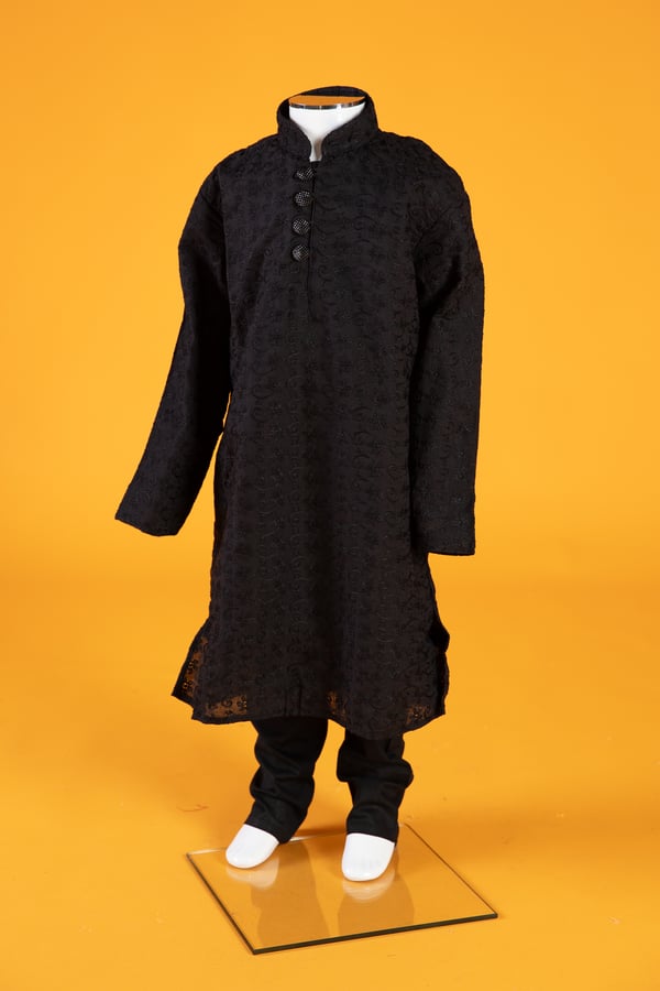 Boys 2 piece chikan embroidered kurta trouser - Black, 10