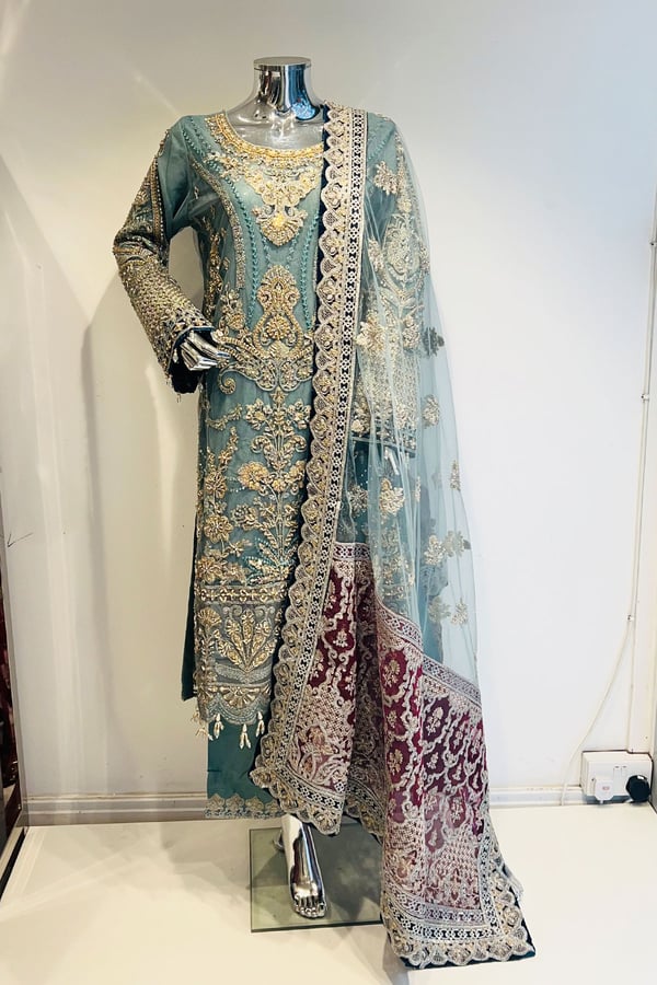 Imrozia embroidered 3 piece suit - SGREEN, X - Large