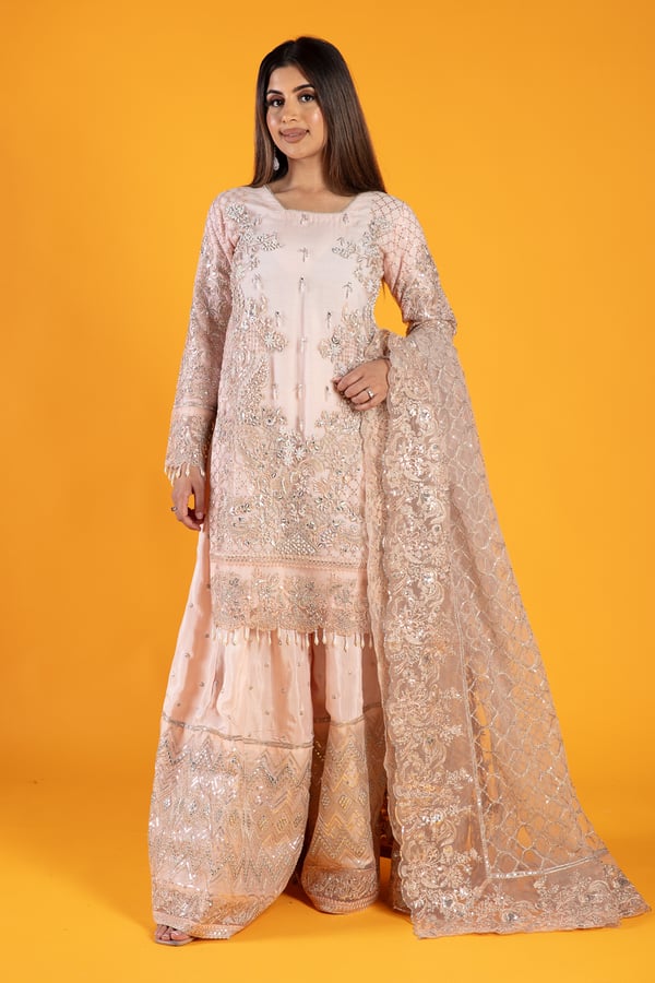Imrozia collection 3 piece embroidered sharara suit