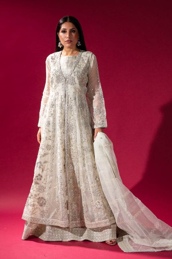 Ivana Shiffonz collection 3 piece embroidered gown - OWHITE, X - Large