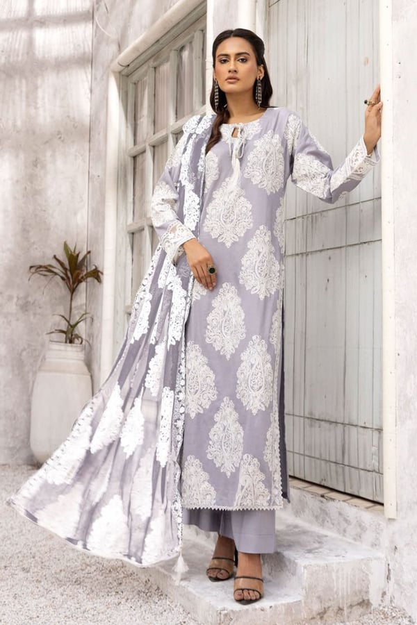 Jannat Floral collection 3 piece embroidered suit - Grey, X - Large