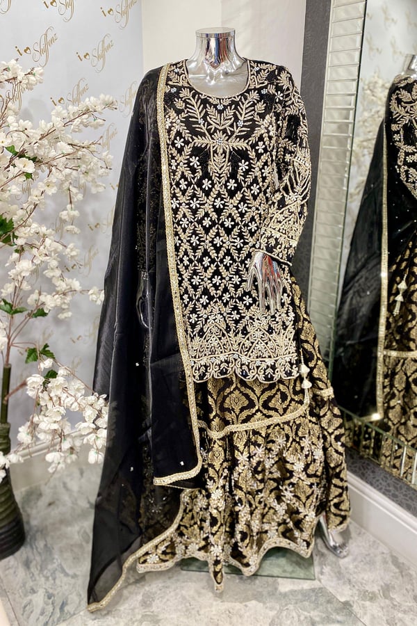 Shiffonz 3 piece raw silk embroidered lengha suit - TURBLU, 36