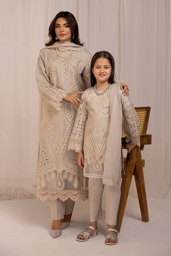 Maria b Emine lawn collection embroidered kids suit - Beige, 22