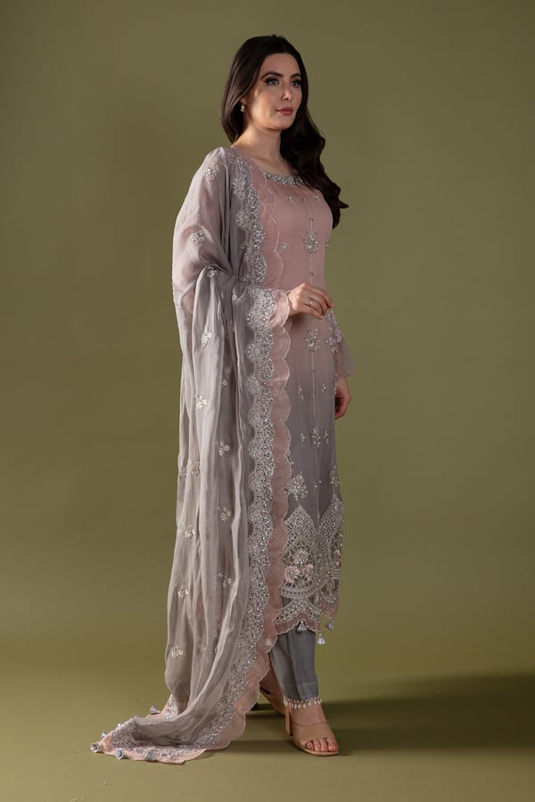 Maria B 3 piece chiffon embroidered suit - Image 2