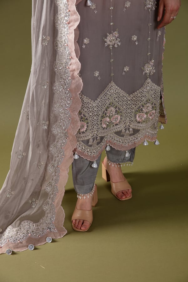 Maria B 3 piece chiffon embroidered suit - Image 10