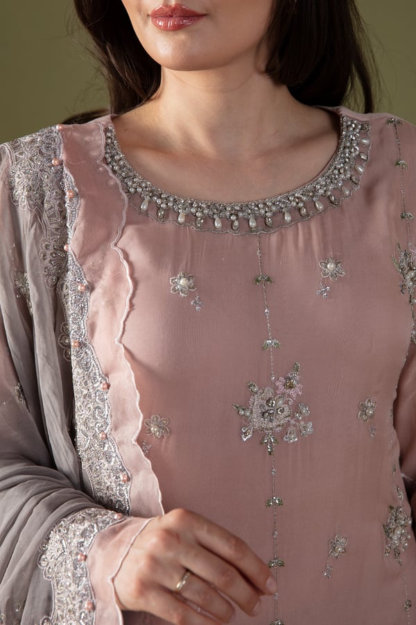 Maria B 3 piece chiffon embroidered suit - Image 6