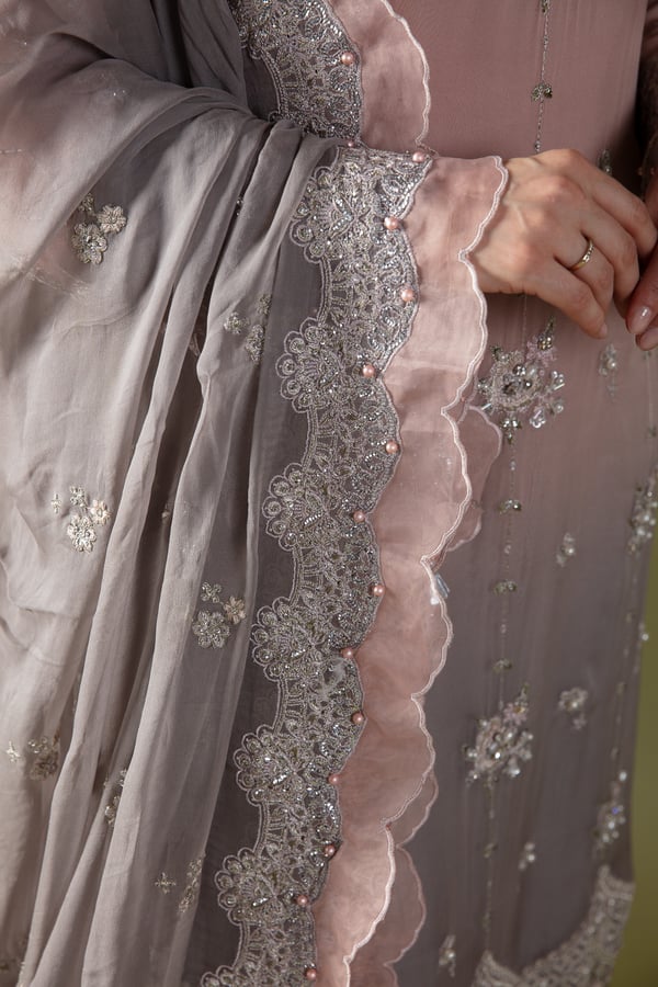 Maria B 3 piece chiffon embroidered suit - Image 9