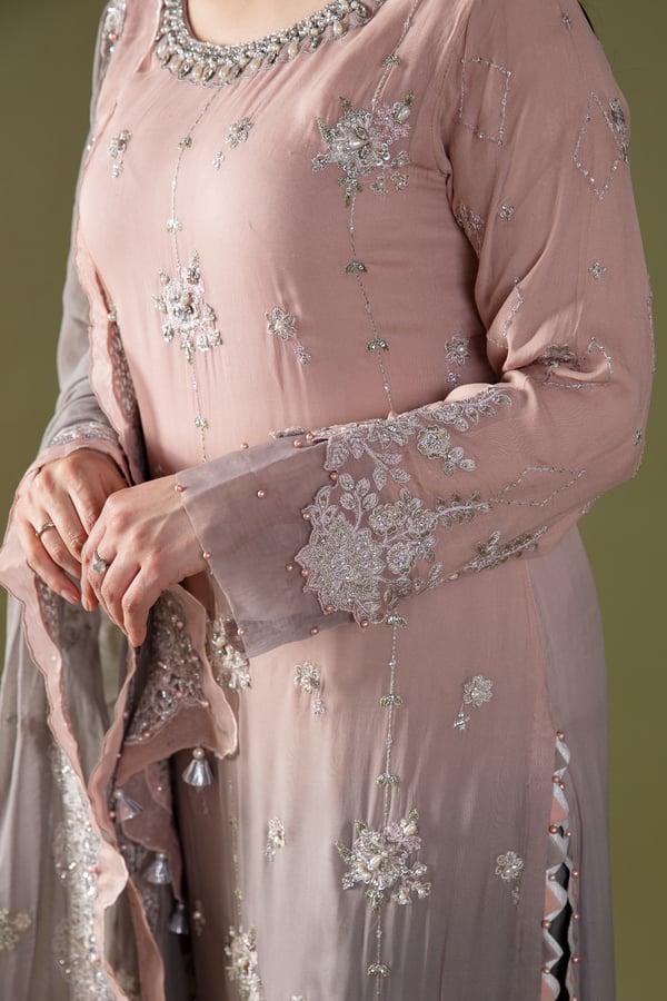 Maria B 3 piece chiffon embroidered suit - Image 5