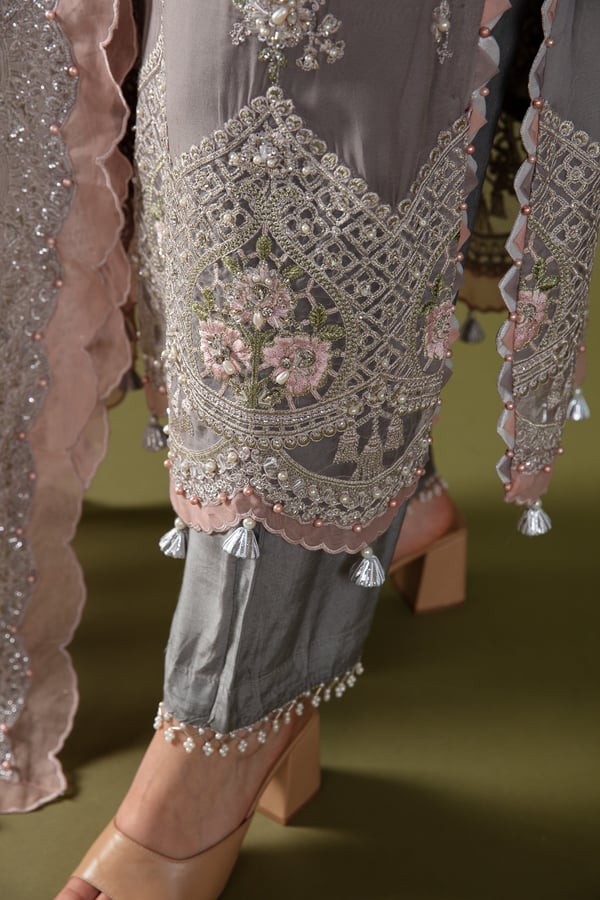 Maria B 3 piece chiffon embroidered suit - Image 8
