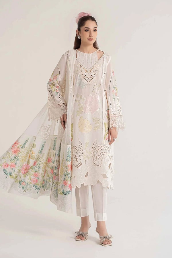 Maria b Alieen 3 piece embroidered suit - White, X - Large