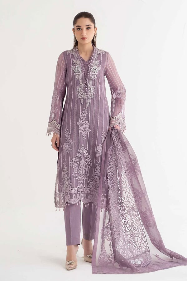 Maria b 3 piece cut work embroidered suit