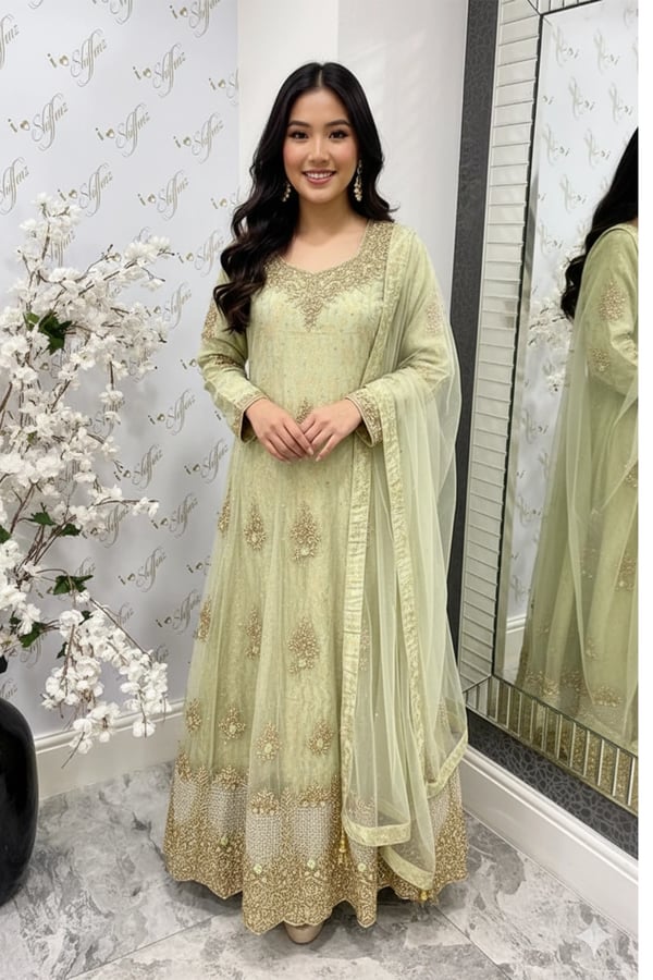 Shiffonz luxury embroidered gown - Mint, 34