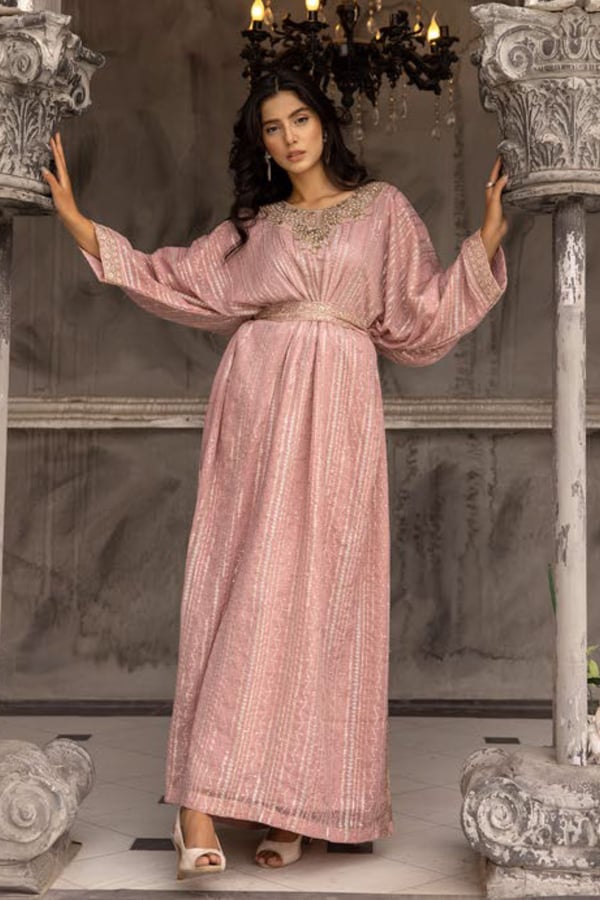 Jeem 2 piece luxury embroidered kaftan with belt - Image 4