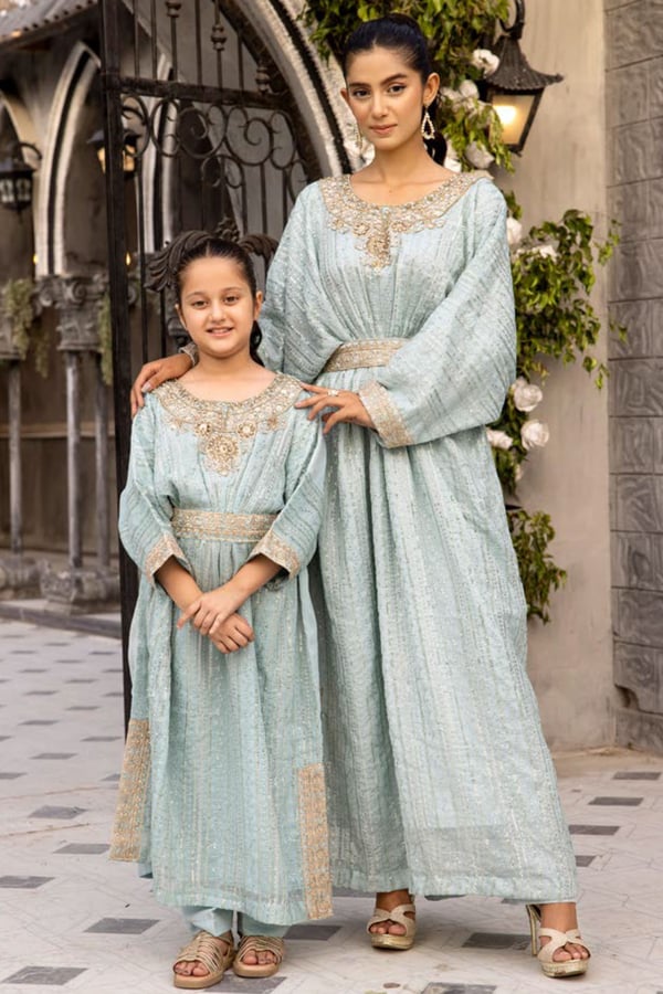 Jeem 2 piece kids luxury embroidered kaftan with belt