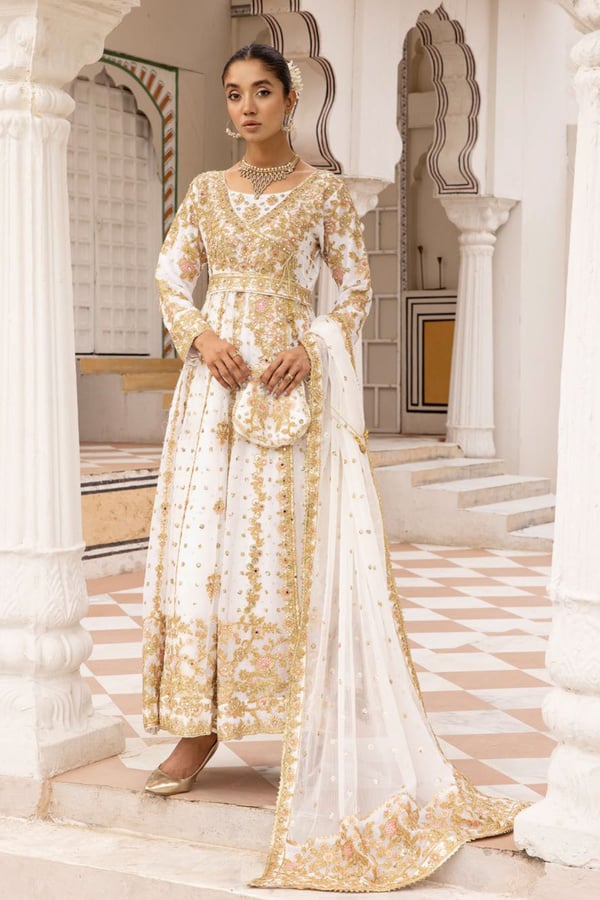 Alamzeb by Shiffonz 3 piece dori embroidered gown - White, X - Large