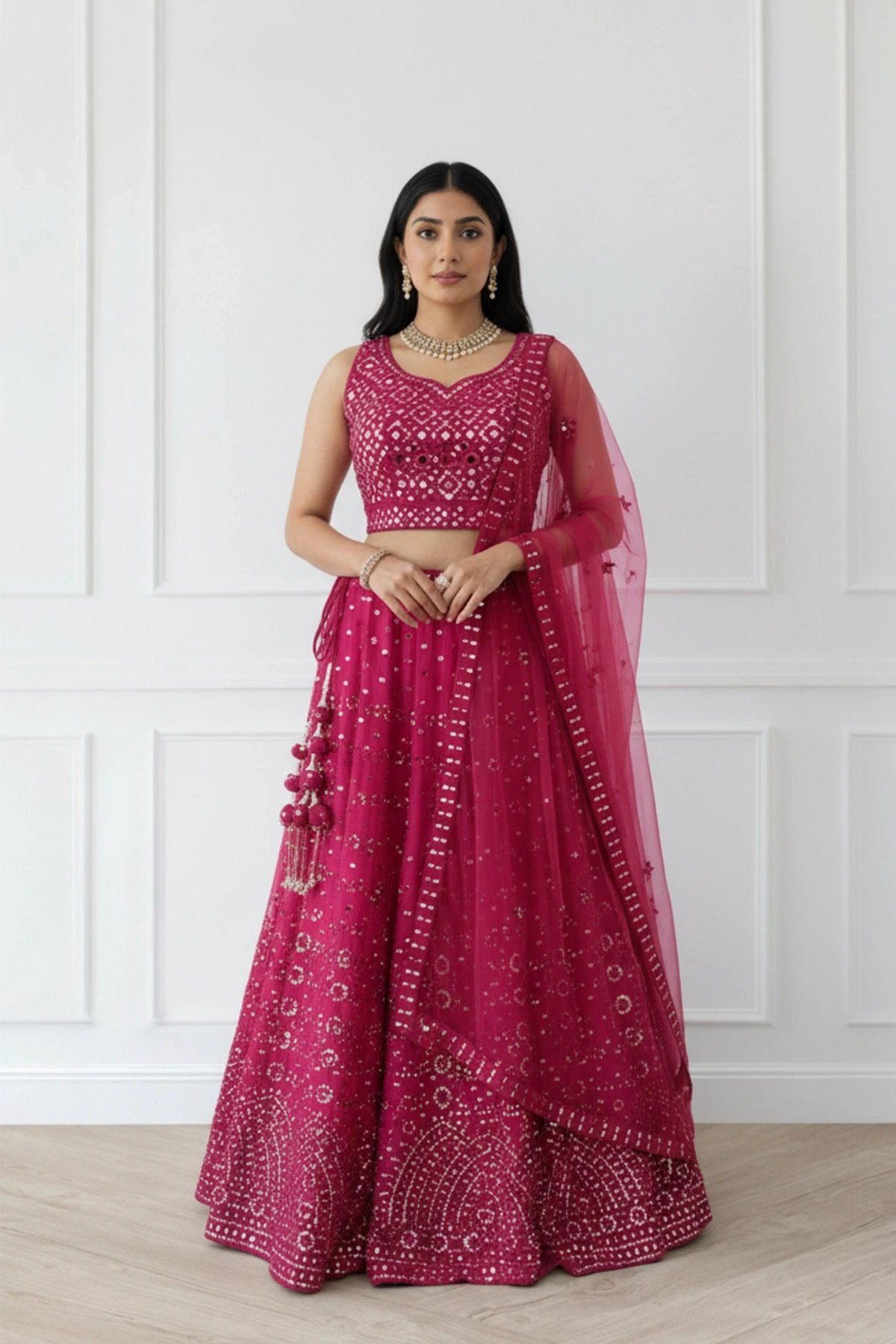 3 Piece mirror embroidered lengha choli