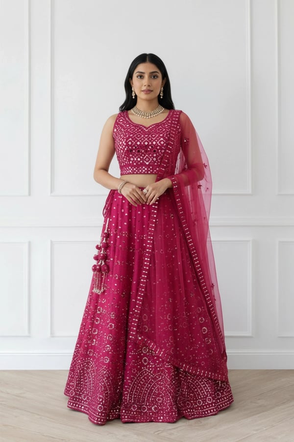 3 Piece mirror embroidered lengha choli