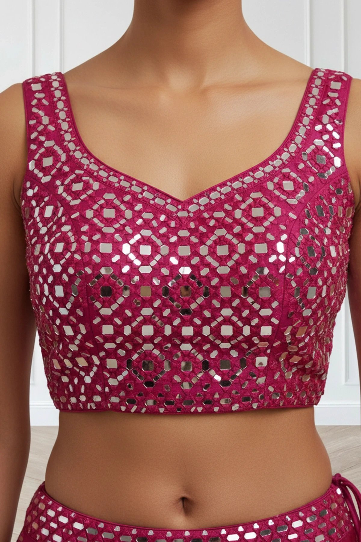 3 Piece mirror embroidered lengha choli - Image 3