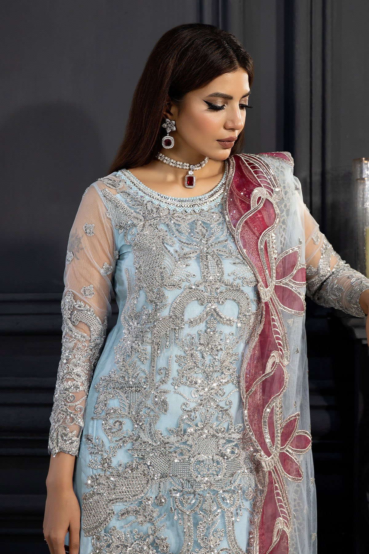 Imrozia collection 3 piece net embroidered suit - Image 4
