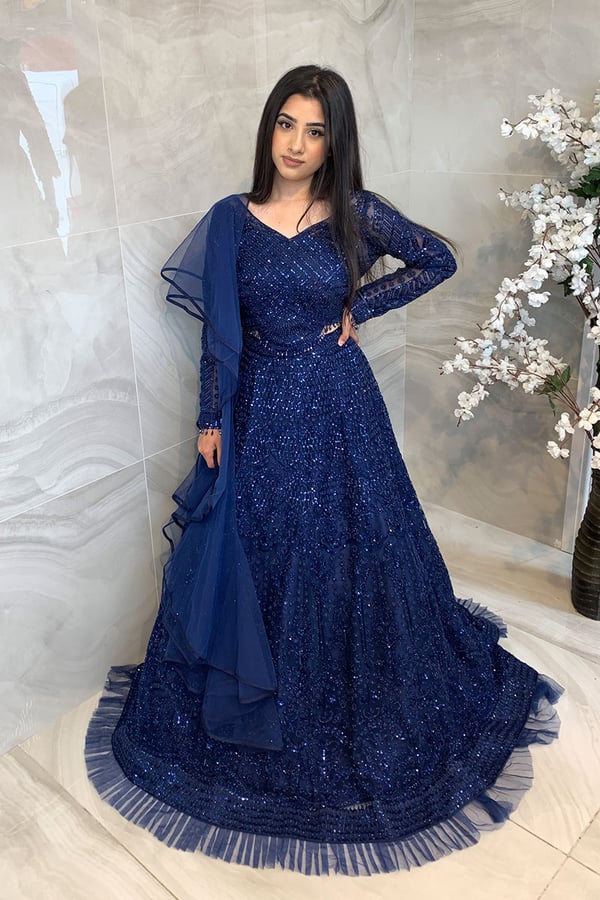 Shiffonz 3 piece embroidered lengha choli - RBLUE, 34