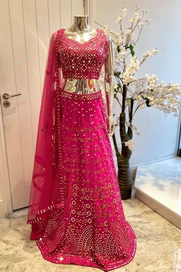 3 Piece mirror embroidered lengha choli