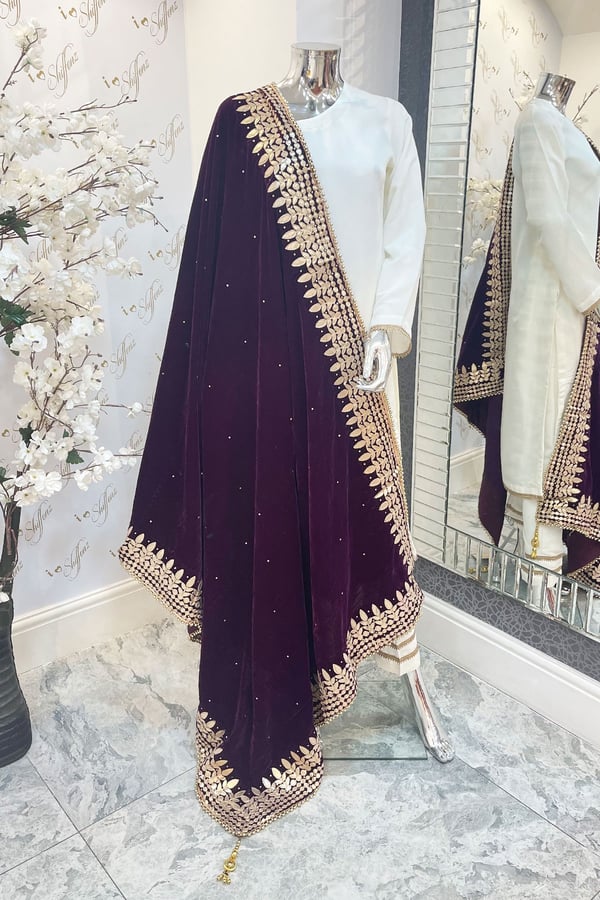 Luxury embroidered velvet shawl